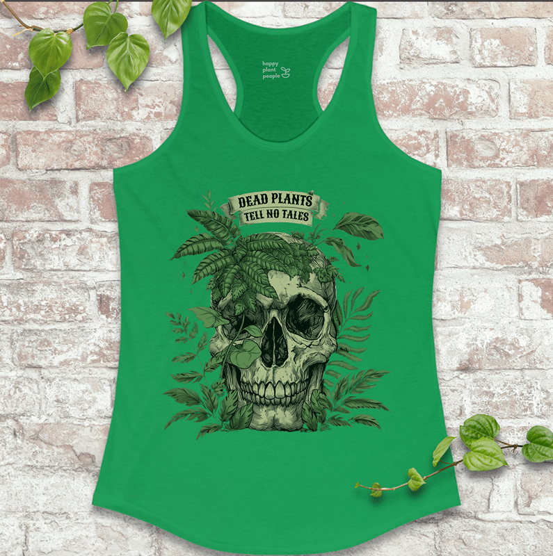 Happy Plant People spooky plant design on bold green racerback tank