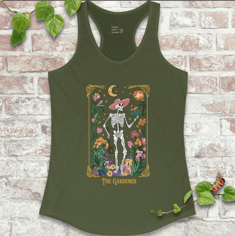 Garden witch tank top in military green – tarot-inspired gift for her
