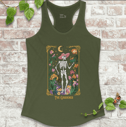 Garden witch tank top in military green – tarot-inspired gift for her
