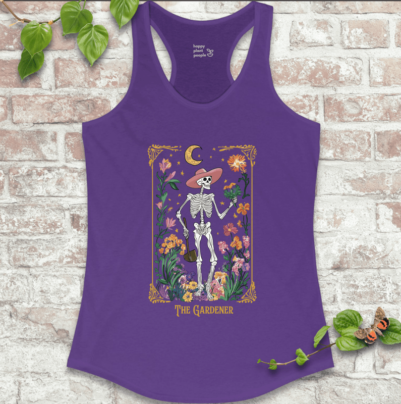 Purple tarot tank for women – plant lover gift with mystical floral artwork