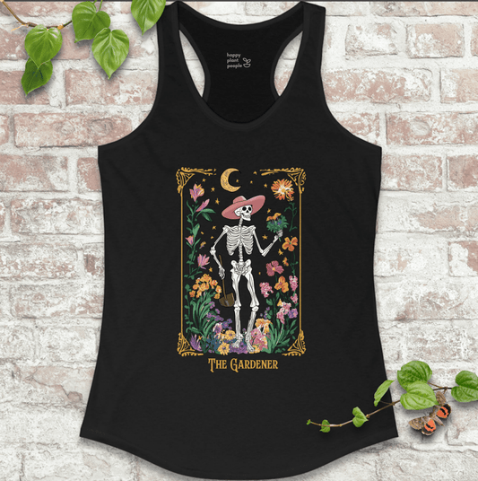 Mystical tarot garden tank top for women in black – botanical gift for plant lovers