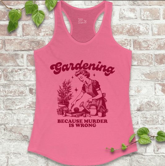 Women’s hot pink garden tank top with cheeky dark humor – soft, breathable, and fun for sunny days