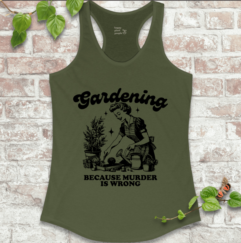 Women’s military green tank top with garden humor – soft, sleeveless, and made for summer days