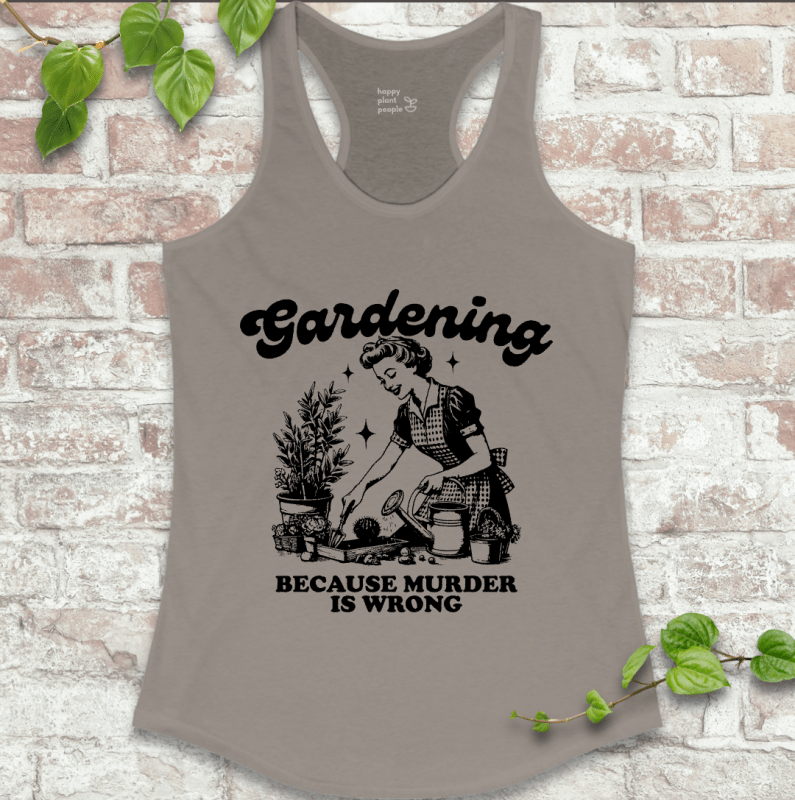 Funny women’s gardening tank top in warm gray – lightweight, comfy, and perfect for plant lovers with attitude