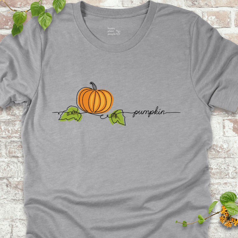 Minimalist pumpkin illustration on a grey T-shirt