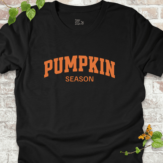 Harvest-ready black fall tee with Pumpkin Season text for garden lovers