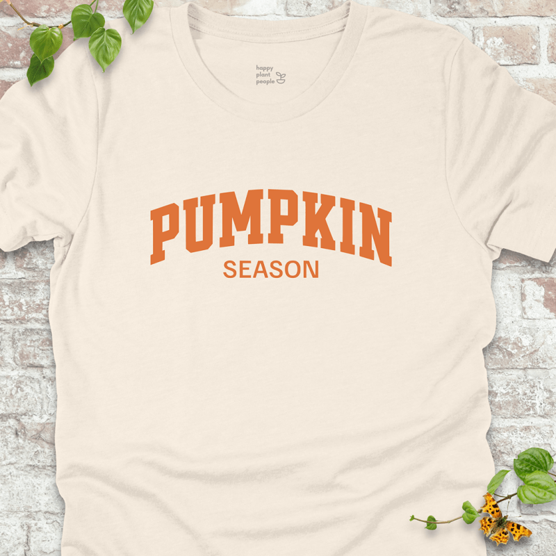 Lightweight off-white tee with bold autumn design for backyard gardeners