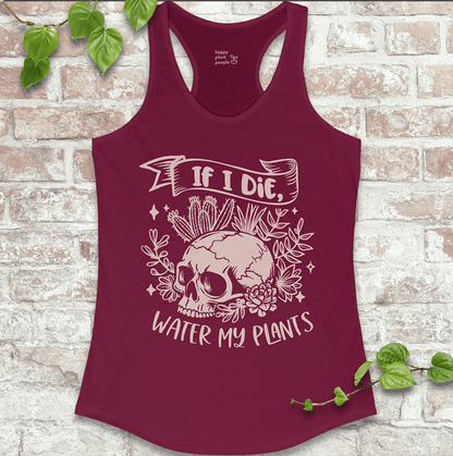 Skeleton plant design on dark red racerback tank for dramatic plant lovers